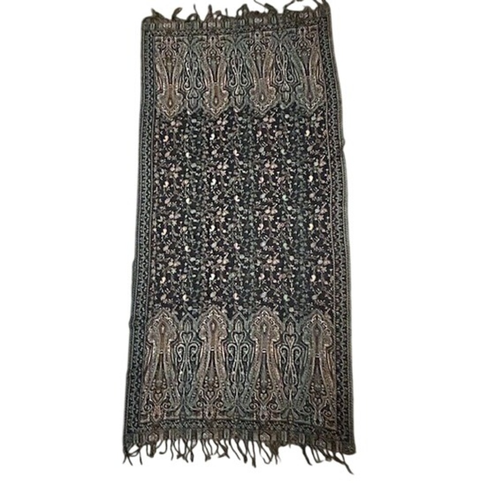 Jamawar Paisley Floral Pashmina Blend Scarf‎ Fringed Shawl Wrap 64x28 Boho Soft